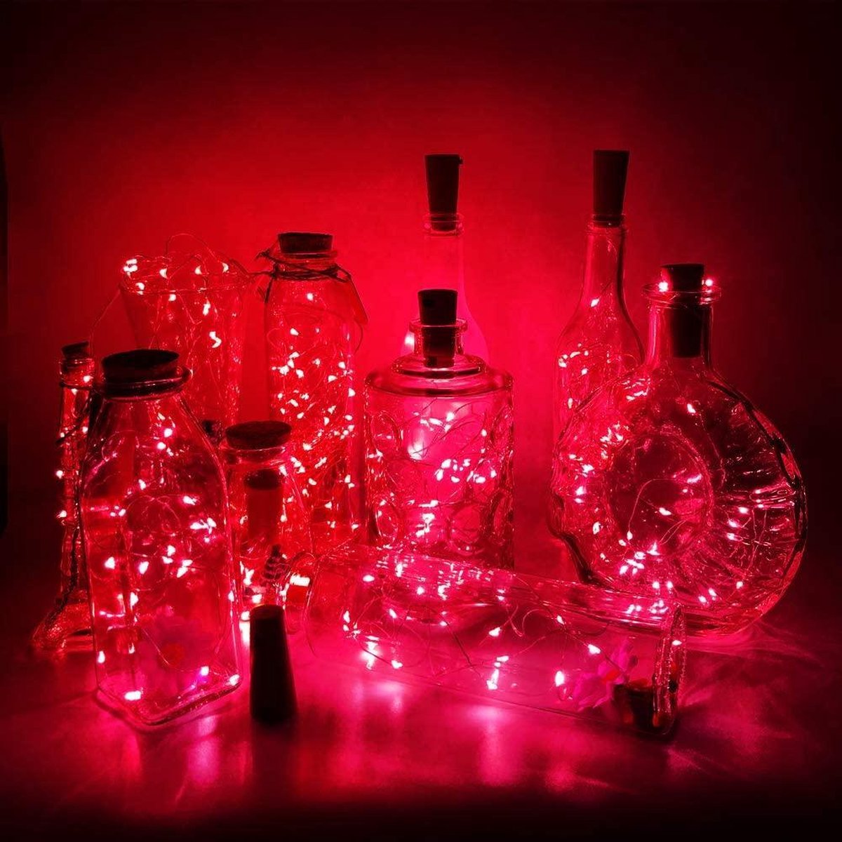 Kurk met 15 led lampjes ROOD / Set van 5 stuks