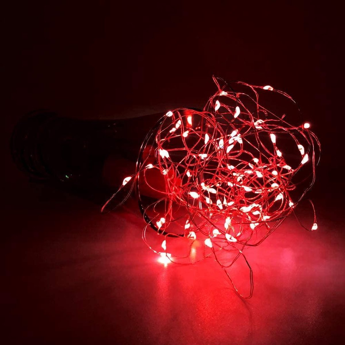 Kurk met 15 led lampjes ROOD / Set van 5 stuks