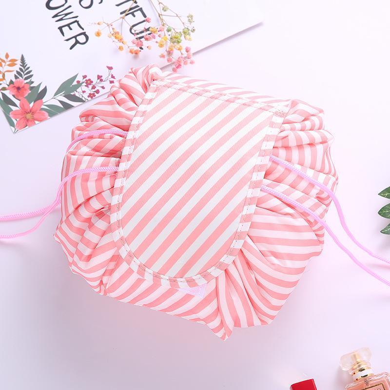 EAZY Make-up tas (Roze met witte strepen)