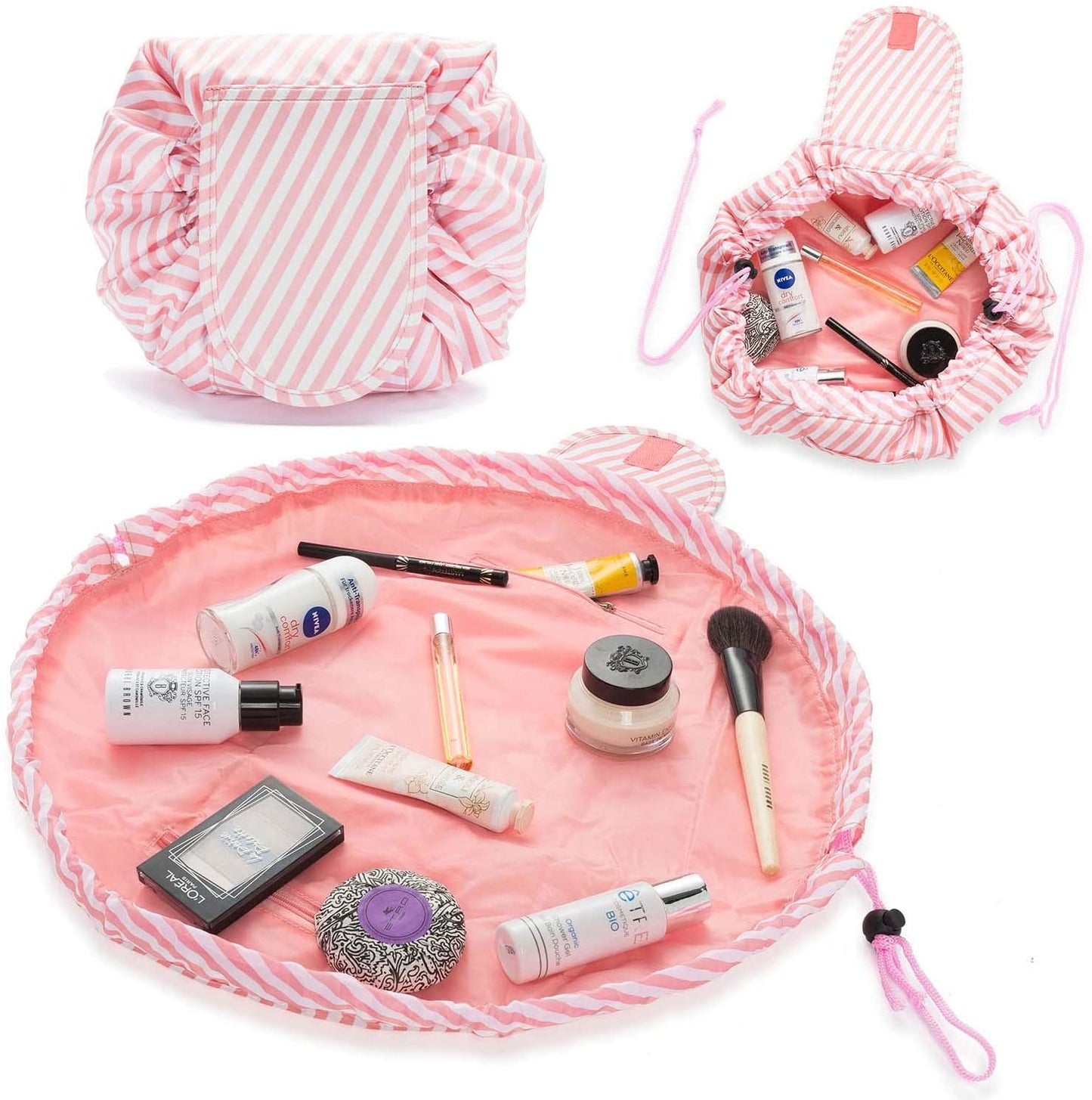 EAZY Make-up tas (Roze met witte strepen)