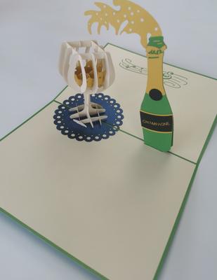 3D wenskaart champagne met glas